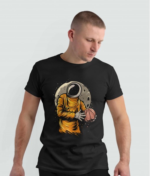 Мъжка тениска с щампа Спортни Илюстрации Basketball Moon astronaut